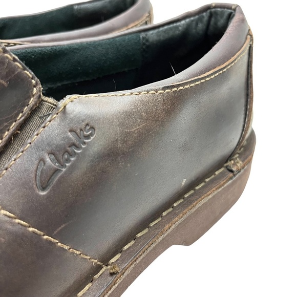 CLARKS Dark Chocolate Brown Genuine Leather Slip ON Loafers Casual Shoes sz 12 - Picture 8 of 16